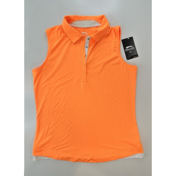 SLAZENGER Golf Polo Shirt Sleeveless Collared Top Women M Atomic Orange Neon NEW - Picture 1 of 8